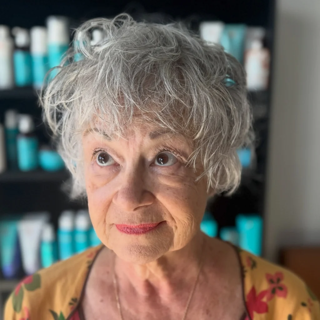 Airy Silver Curly Bob