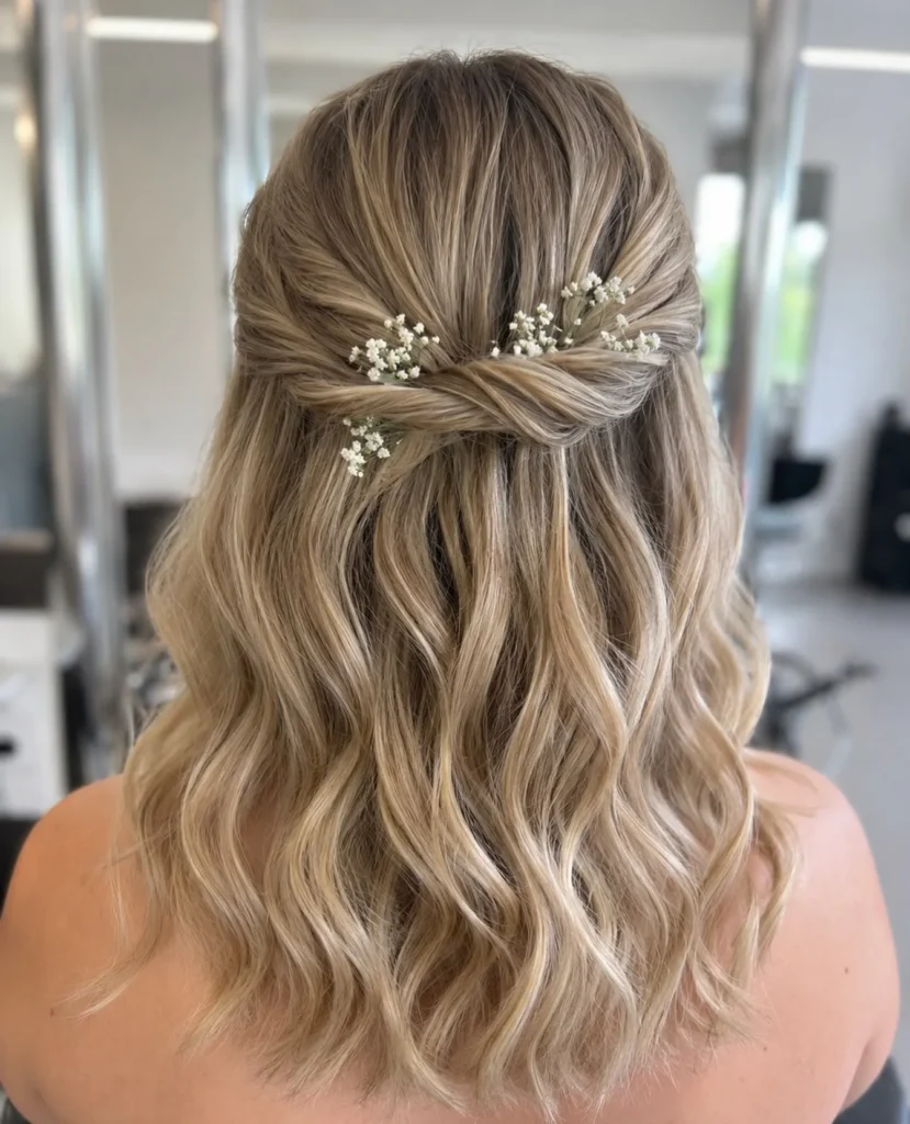 Baby’s Breath Twisted Half Up