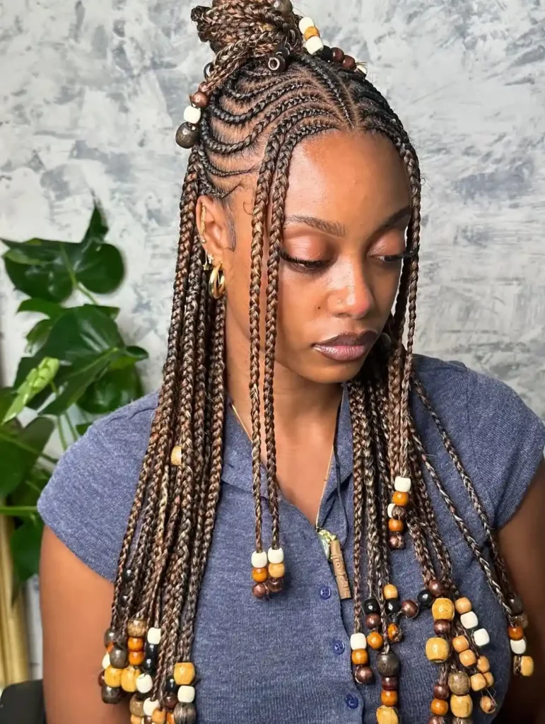 Beaded Bun Fulani Braids