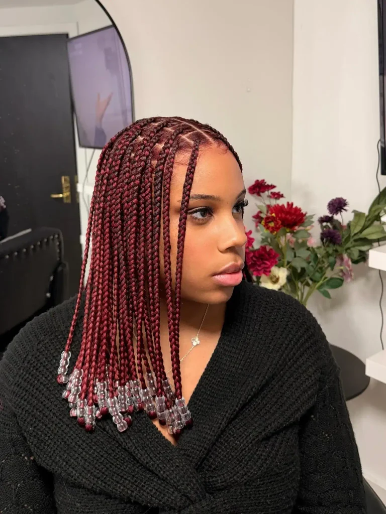 Beaded Burgundy Box Braids