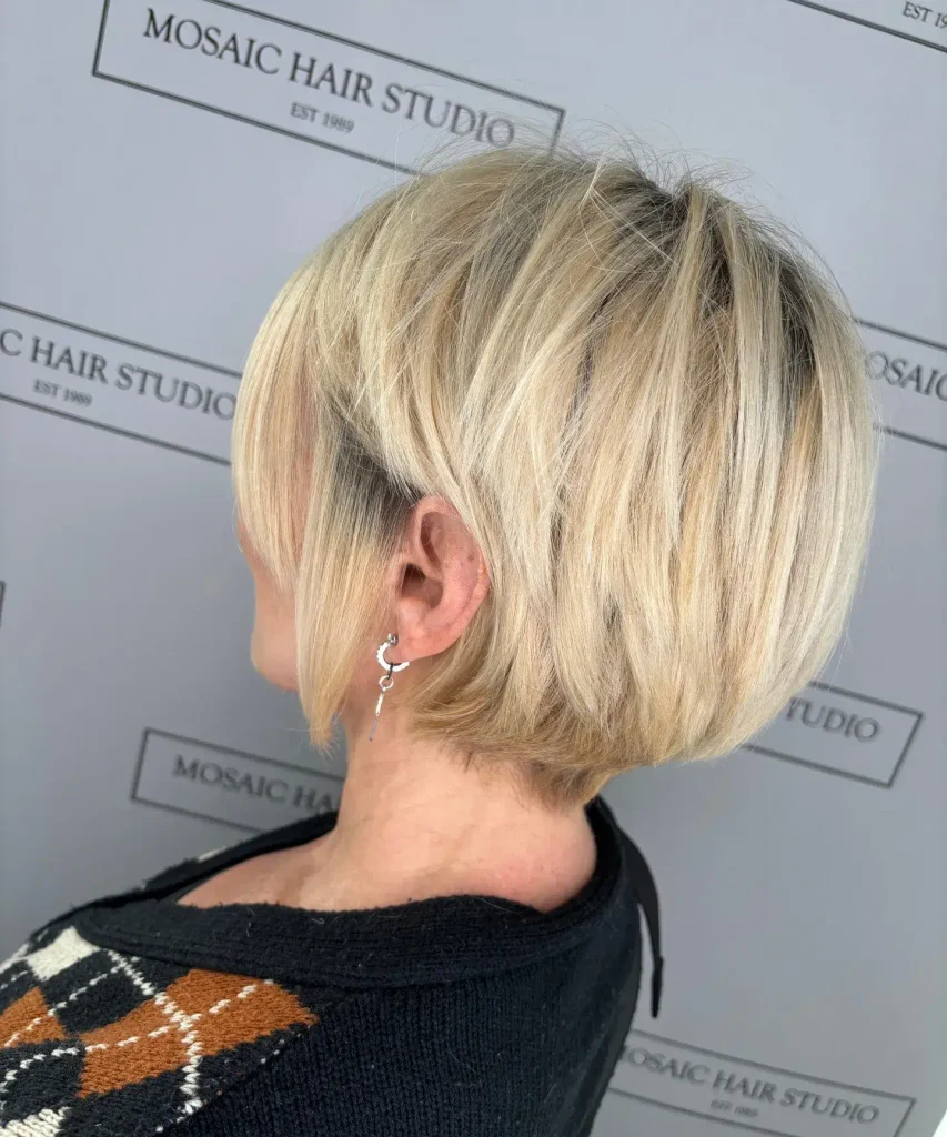 Blonde Feathered Stacked Bob