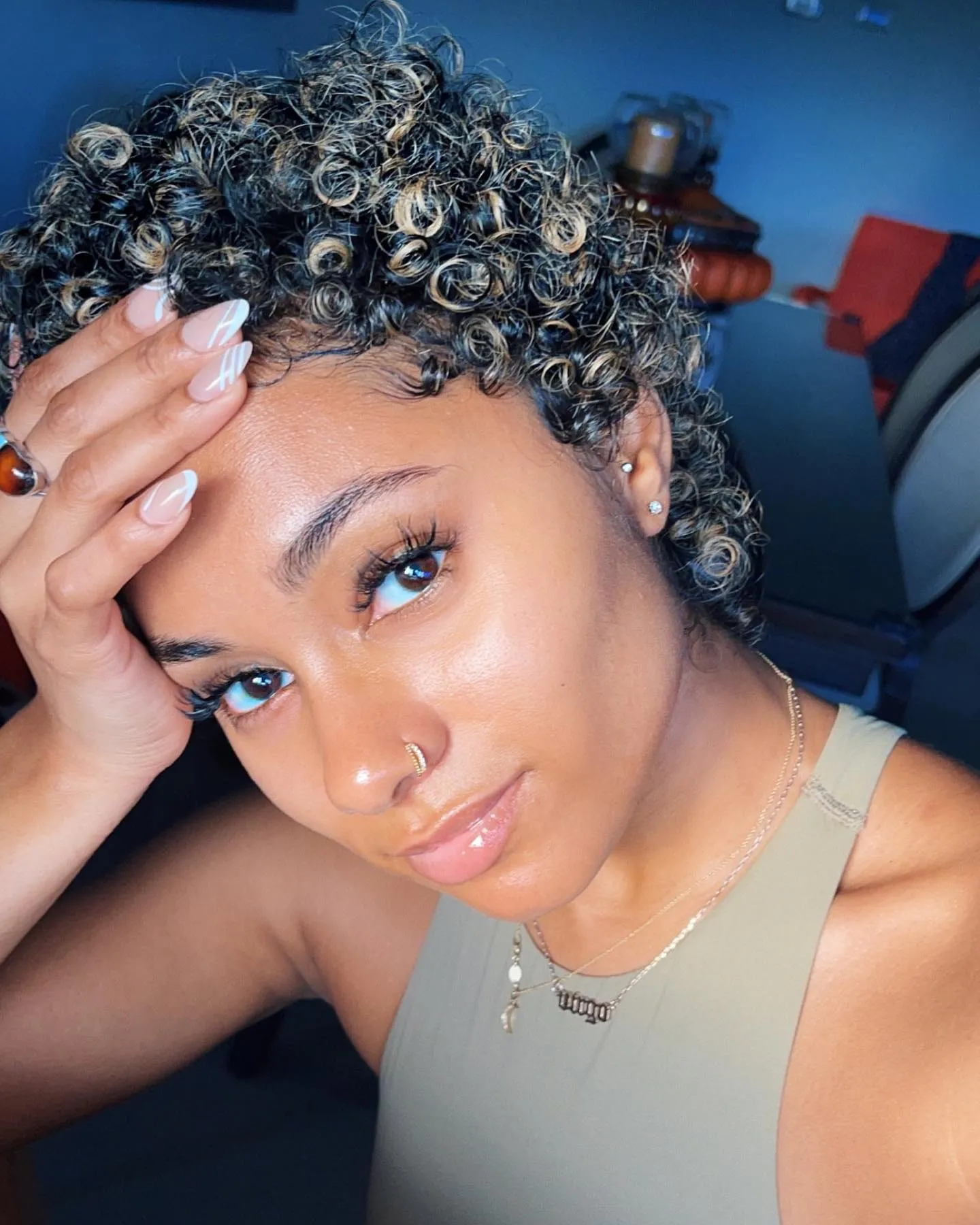Blonde Highlighted Curly Pixie