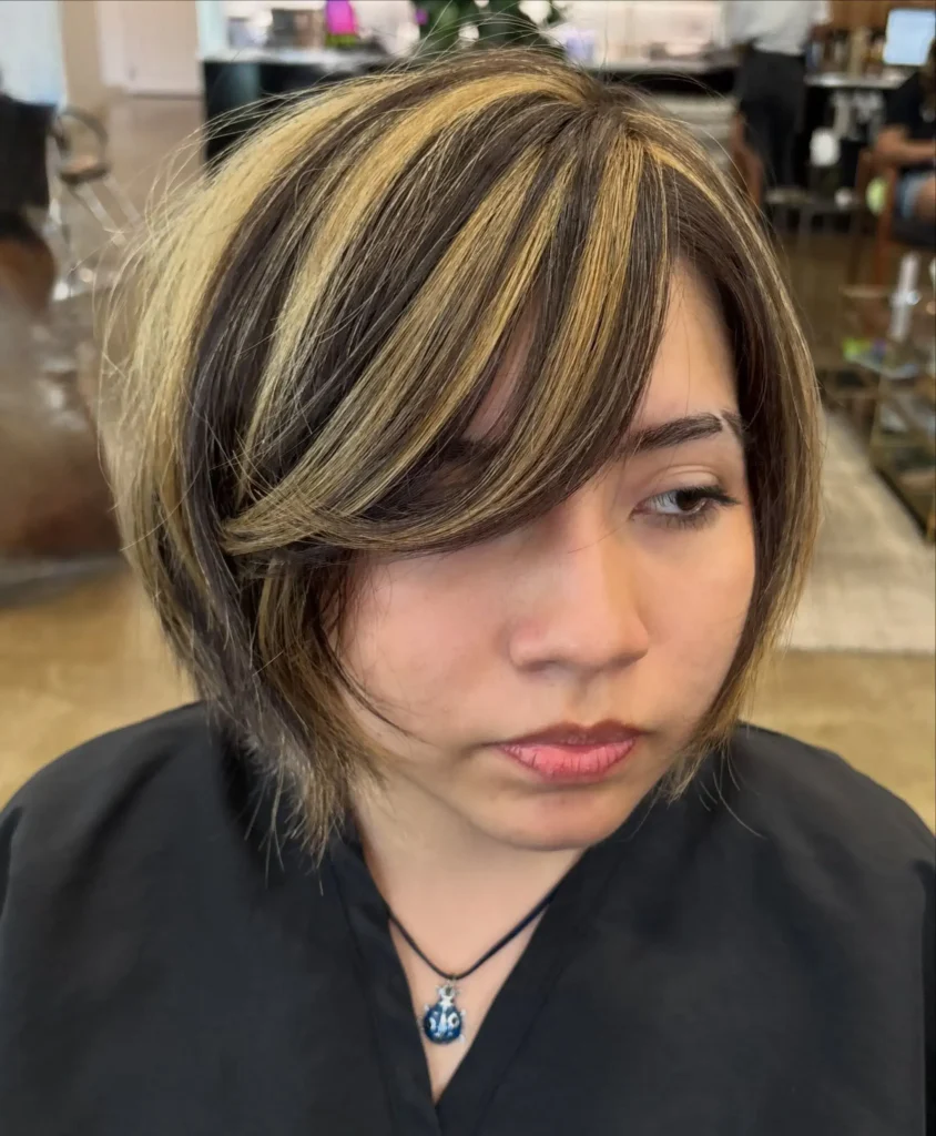 Blonde Streaked Brunette Bob