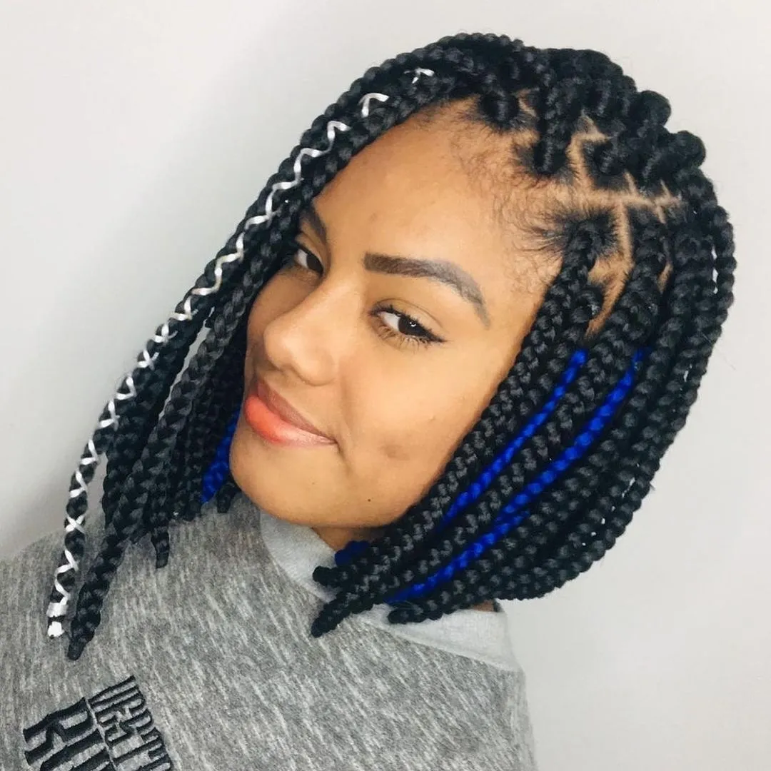 Blue Accent Box Braid Bob