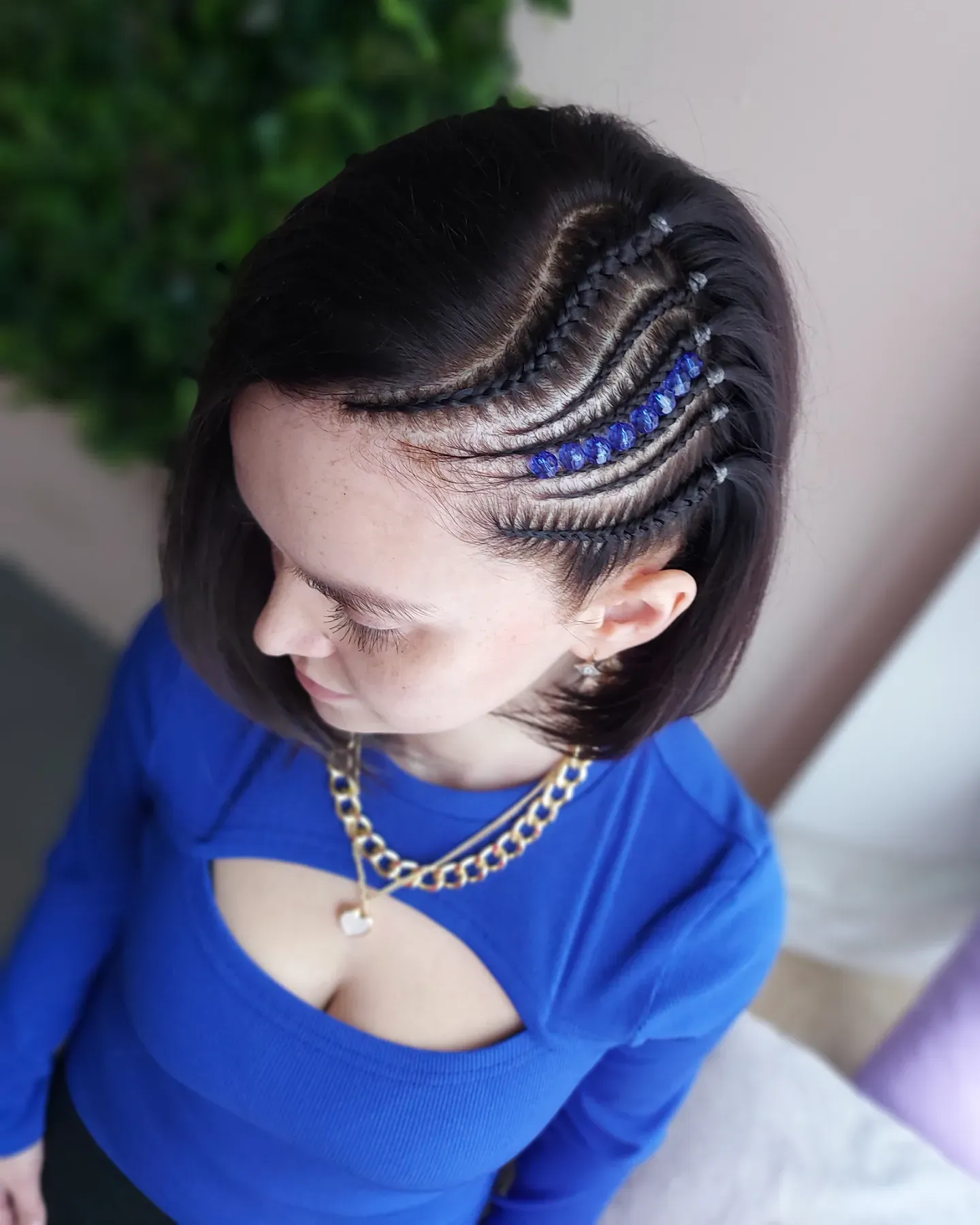 Blue Beaded Side Braids