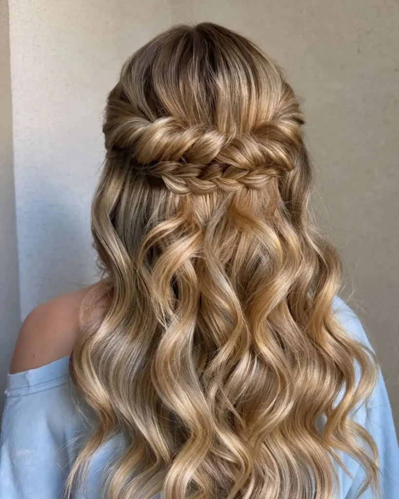 Braided Crown Half Up Waves