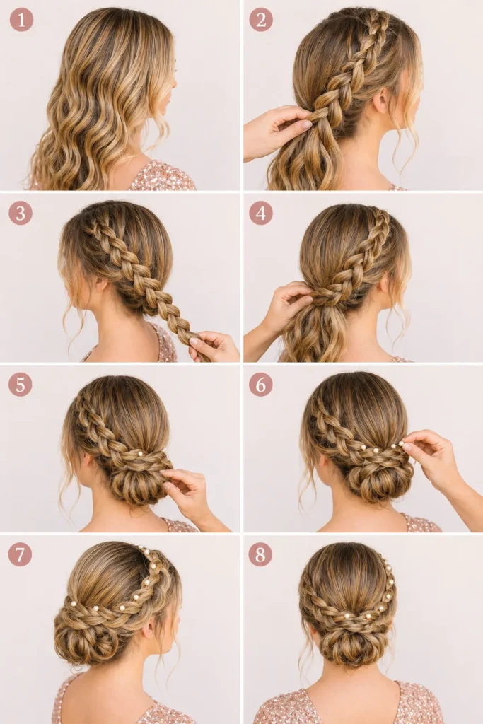 Braided Low Bun Pearl Style with Tutorial