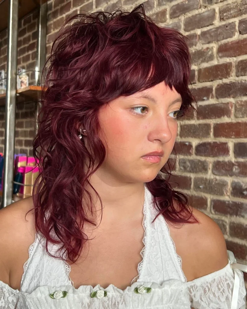 Burgundy Choppy Shag Cut