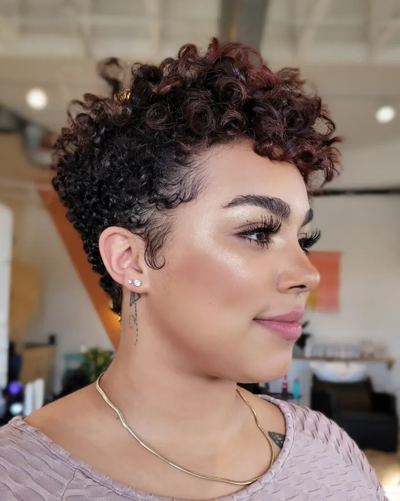 Burgundy Curl Fade TWA