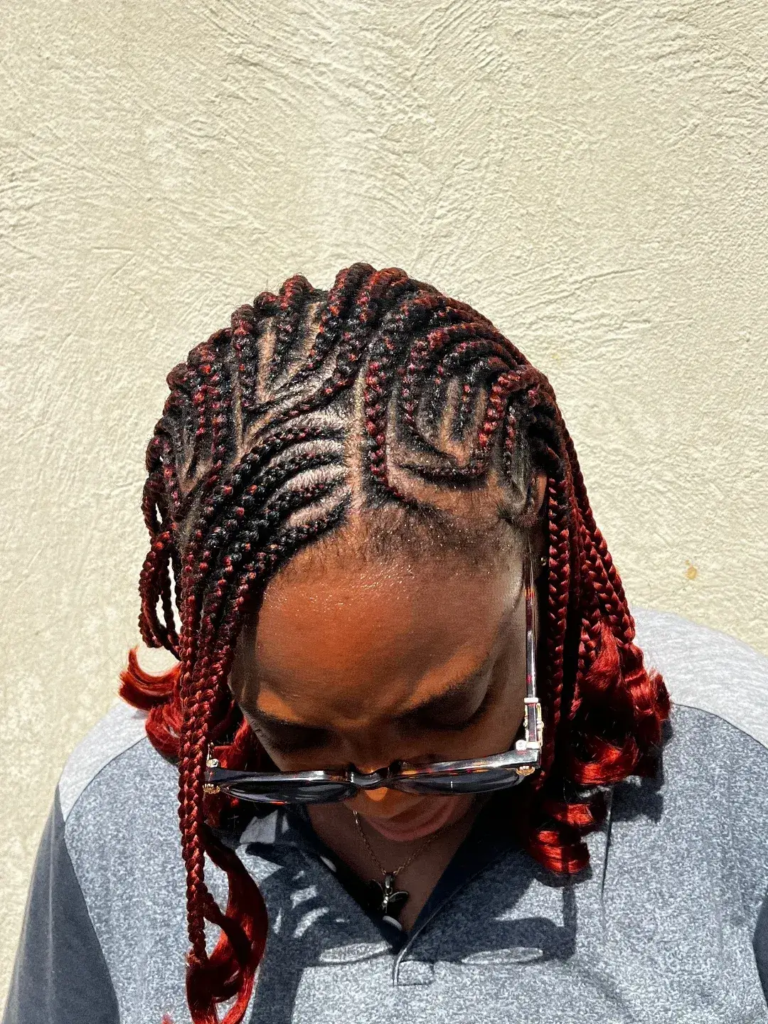 Burgundy Curved Cornrow Bob