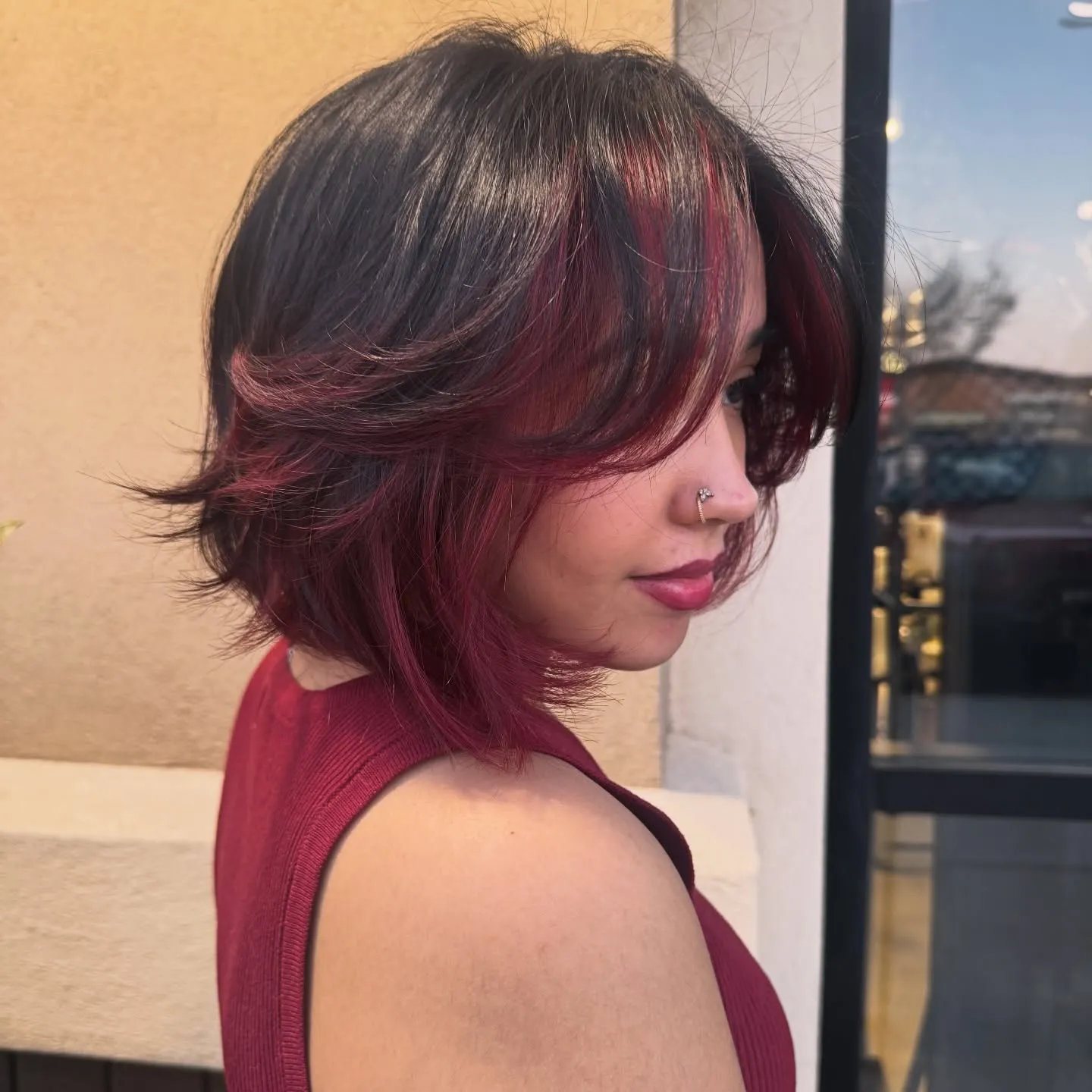 Burgundy Red Layered Bob