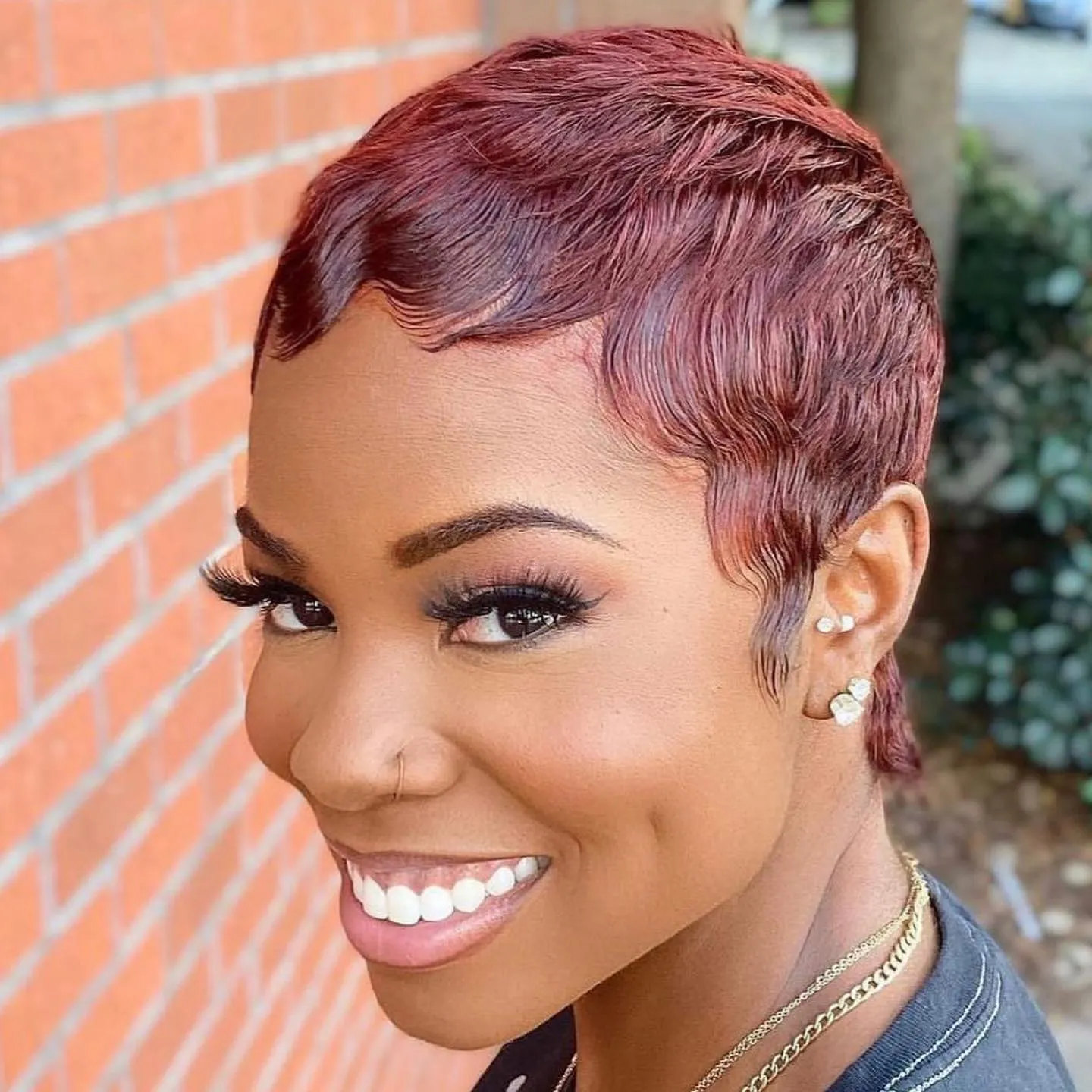 Burgundy Red Textured Pixie