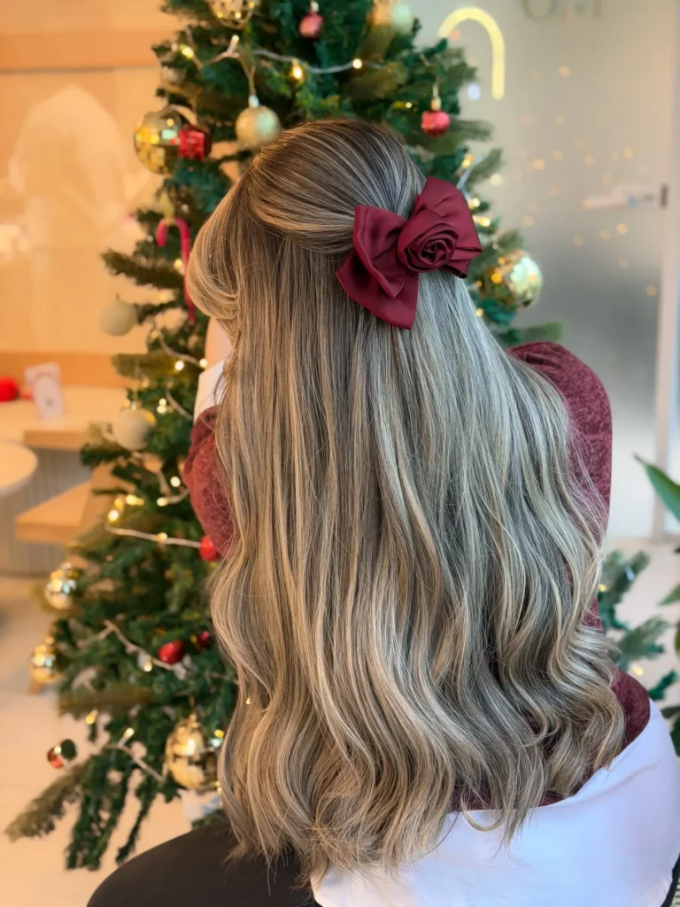 Burgundy Rose Bow Half Up