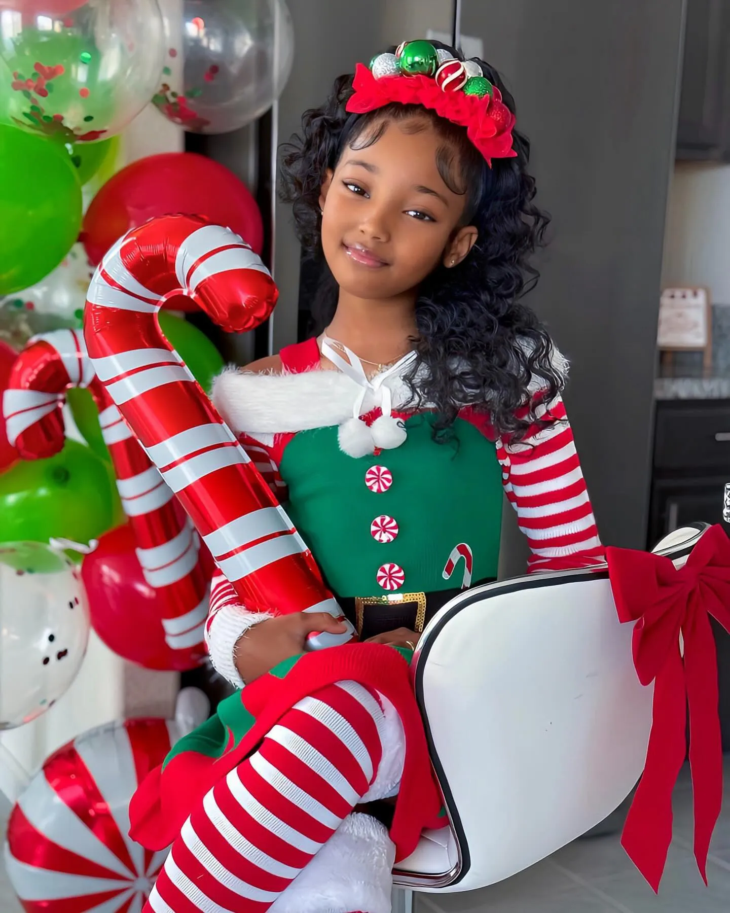 Candy Cane Holly Headband Curls
