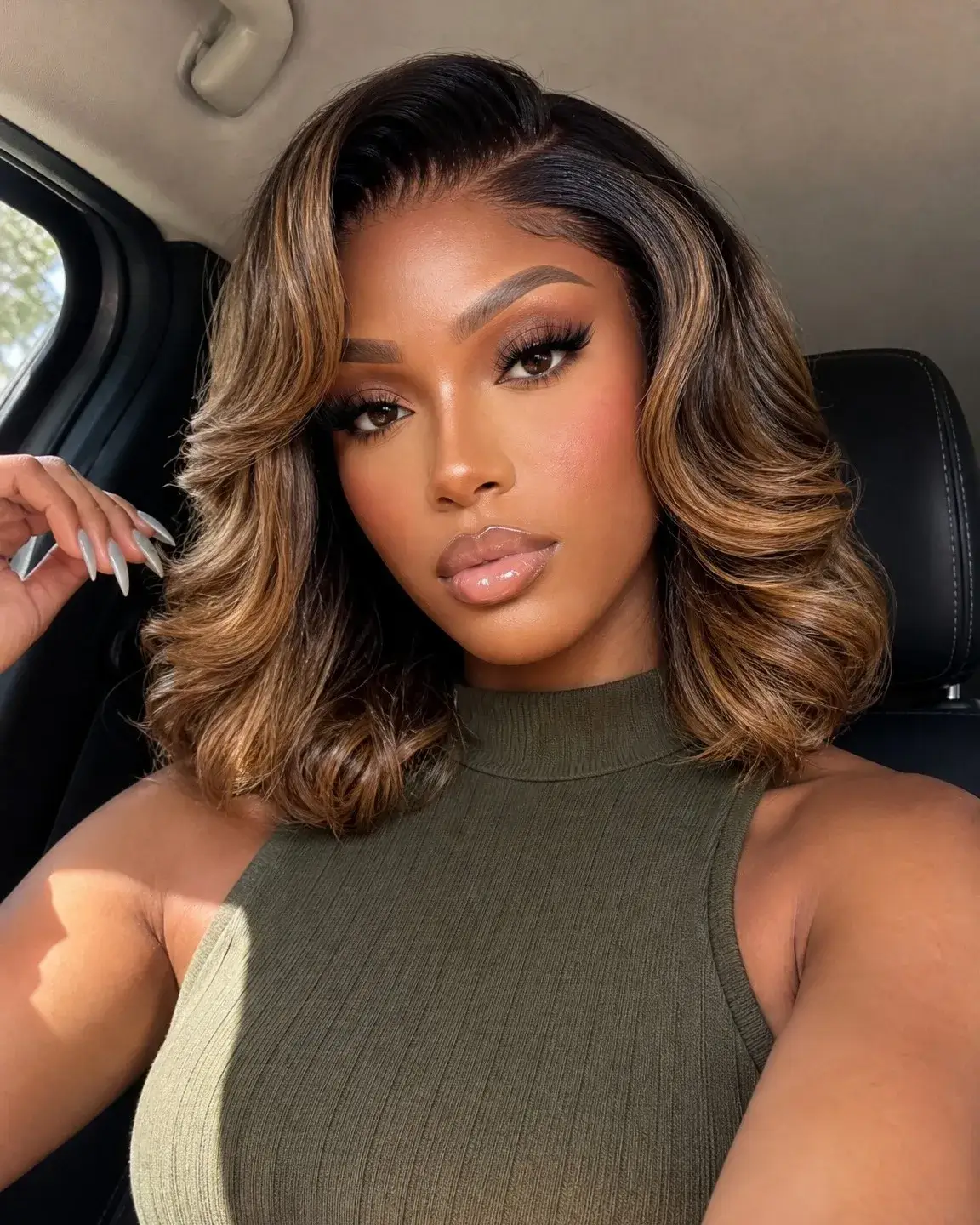Caramel Balayage Shoulder Bob