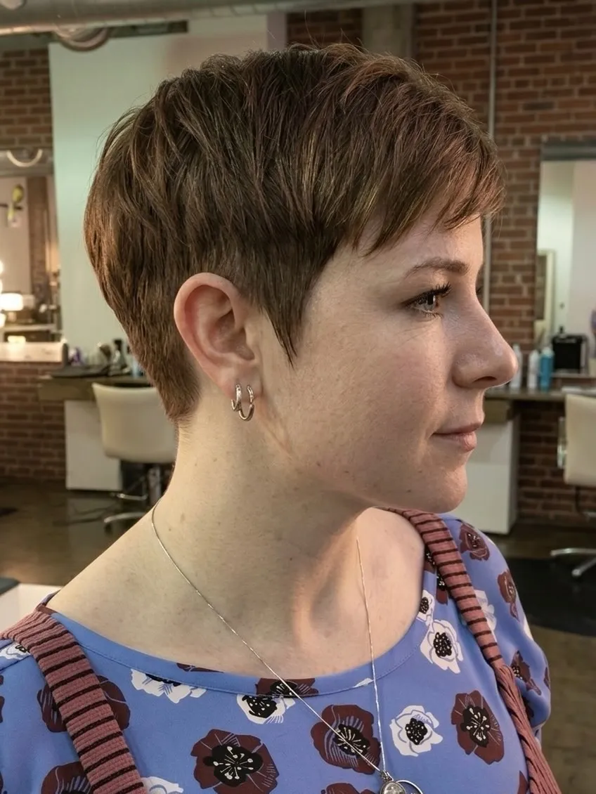 Chestnut Brown Pixie With Side Bangs