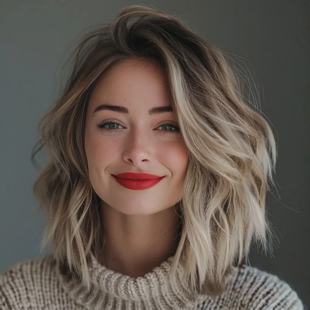 Choppy Pearl Blonde Long Bob