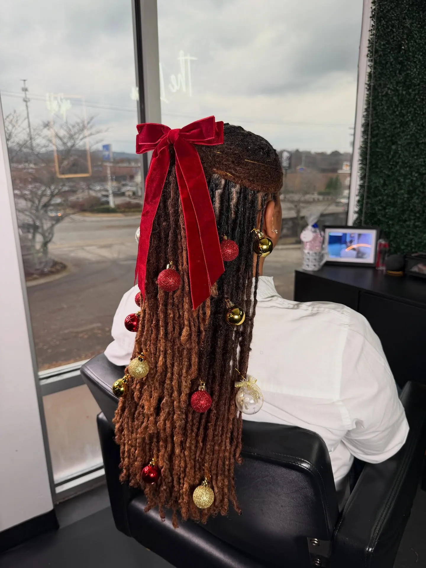 Christmas Ornament Locs with Velvet Bow