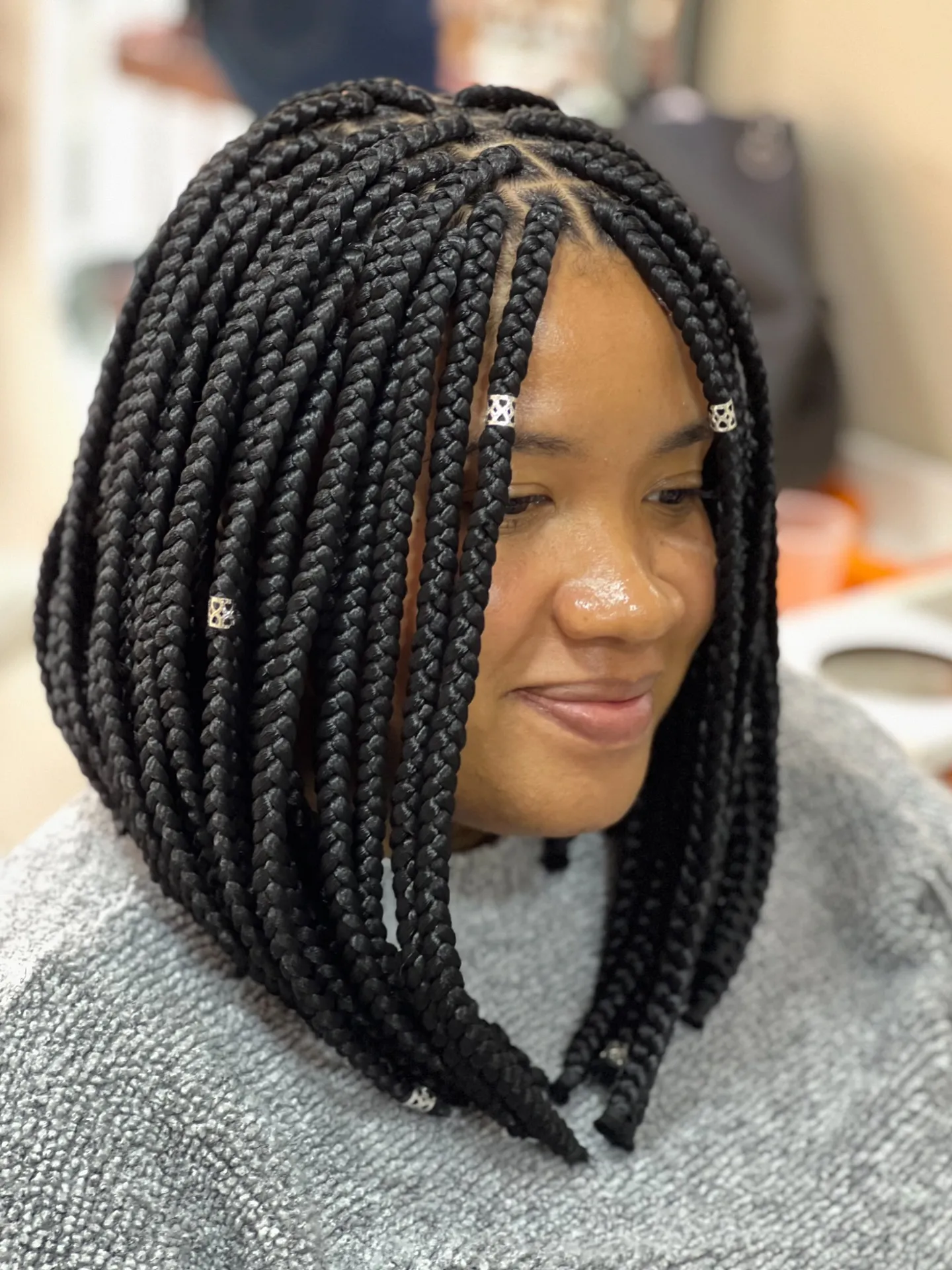 Chunky Box Braids with Silver Cuffs