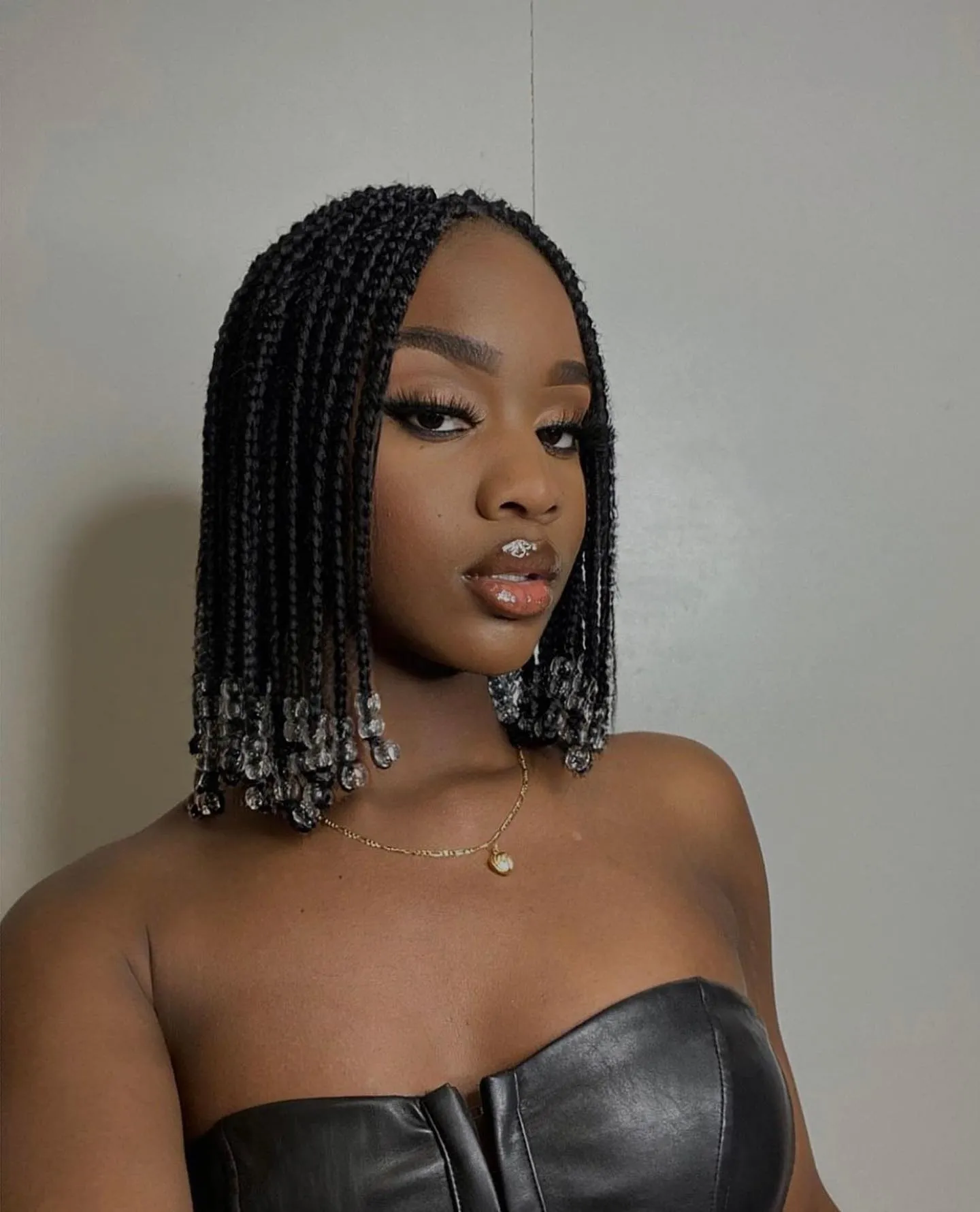 Clear Beaded Box Braid Bob