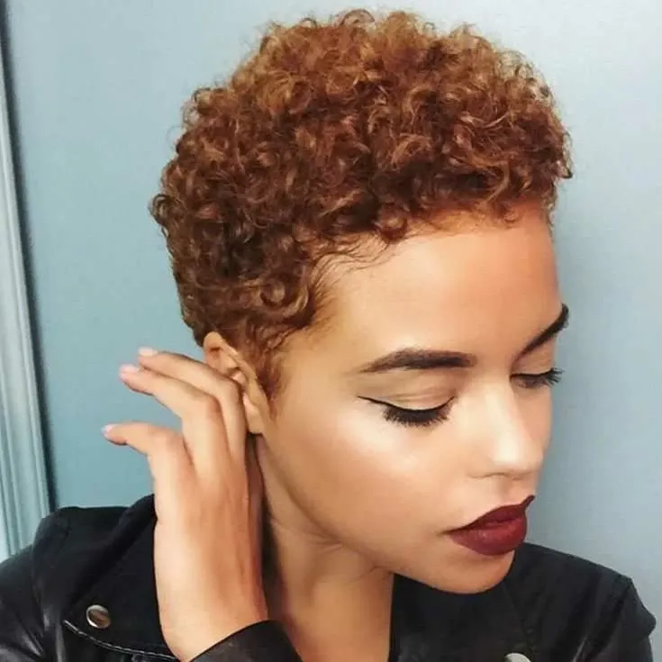 Copper Buzz Curly Pixie Cut