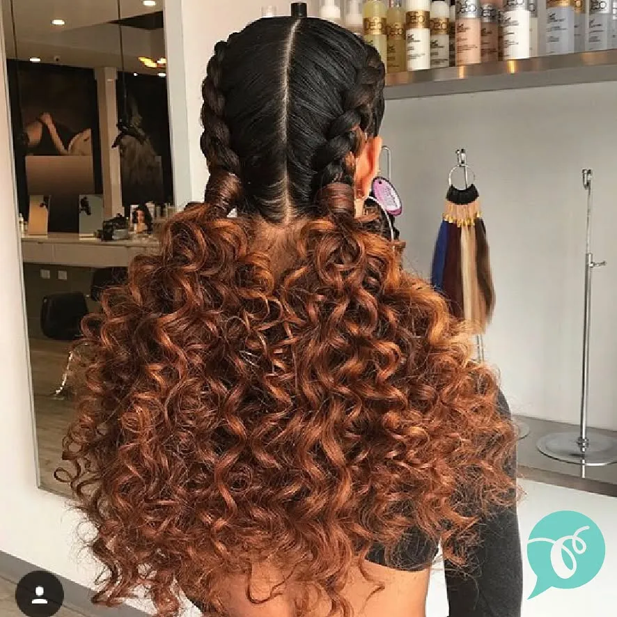 Copper Curly Braided Ponytail