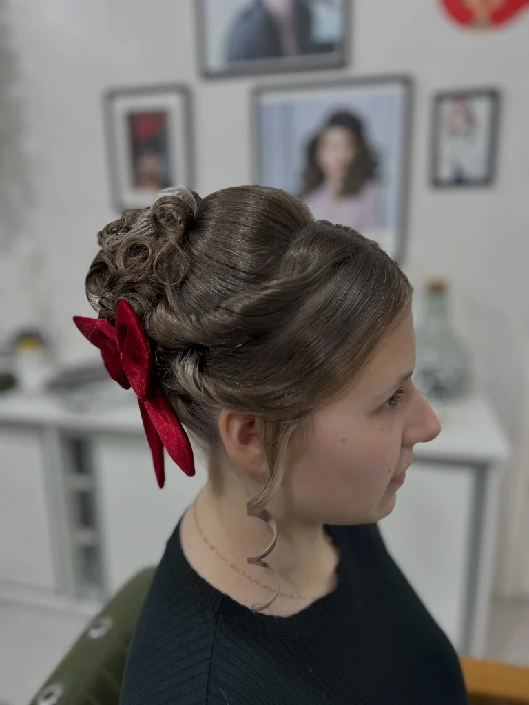 Crimson Bow Twisted Bun