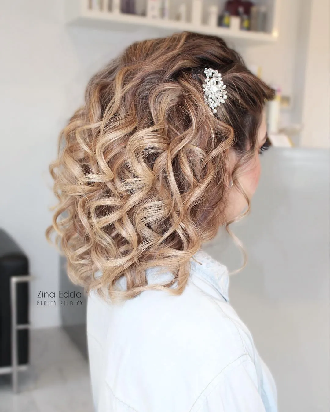 Crystal Curl Gathered Updo