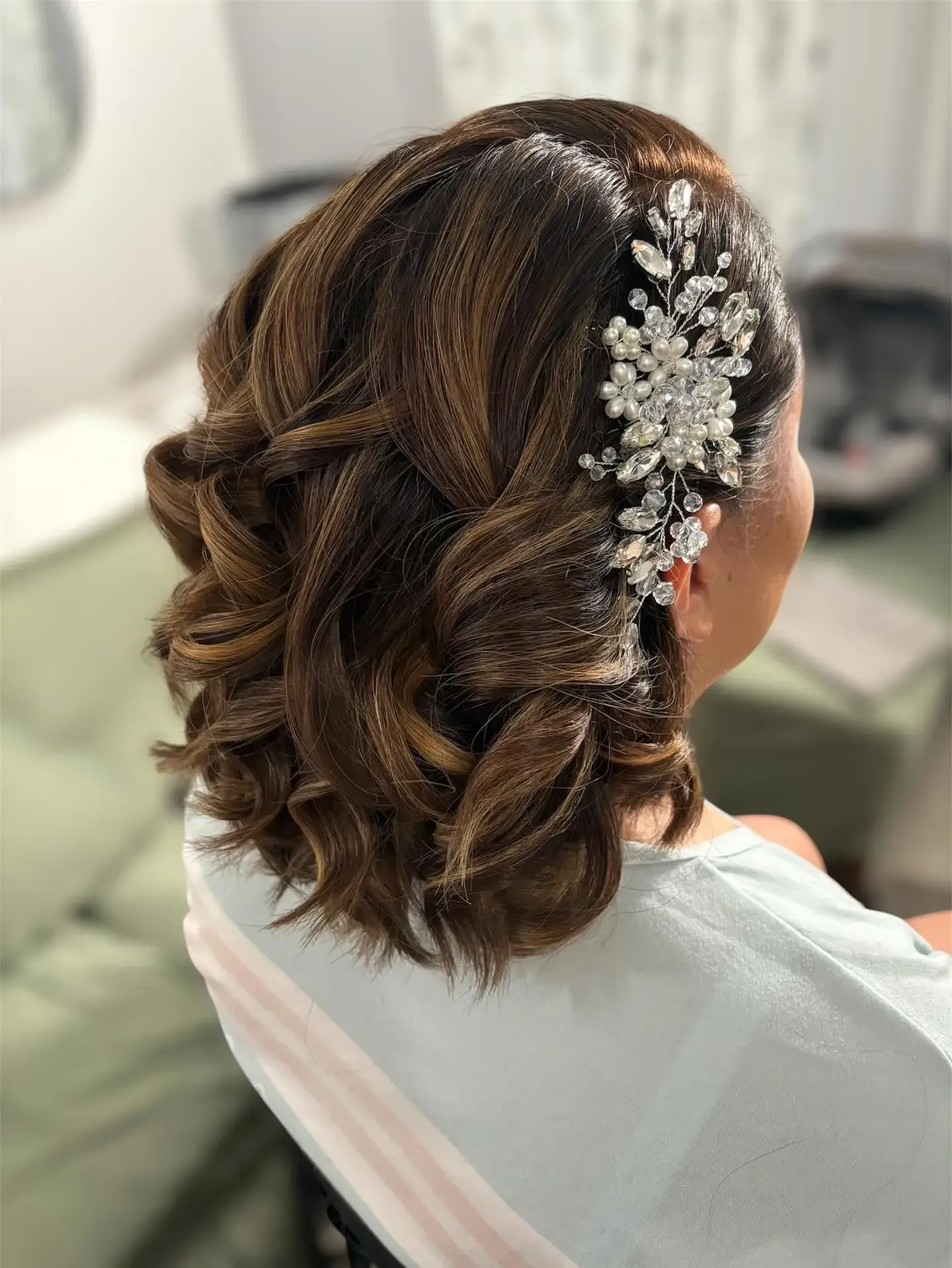 Crystal Sidepiece Curled Bridal Bob