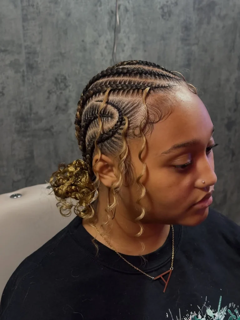 Curly Accent Cornrow Bun