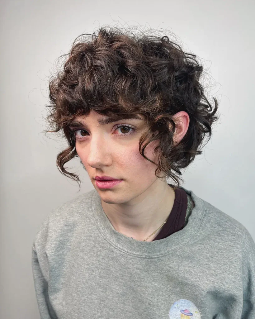 Curly Brunette Shaggy Bob