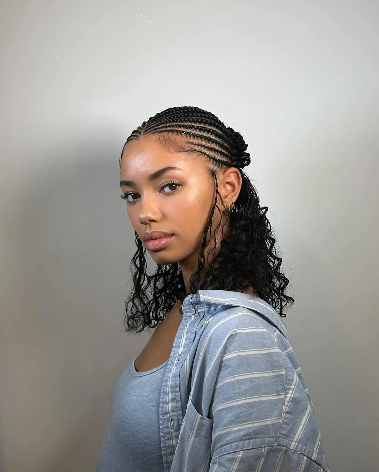 Curly Half Up Cornrows