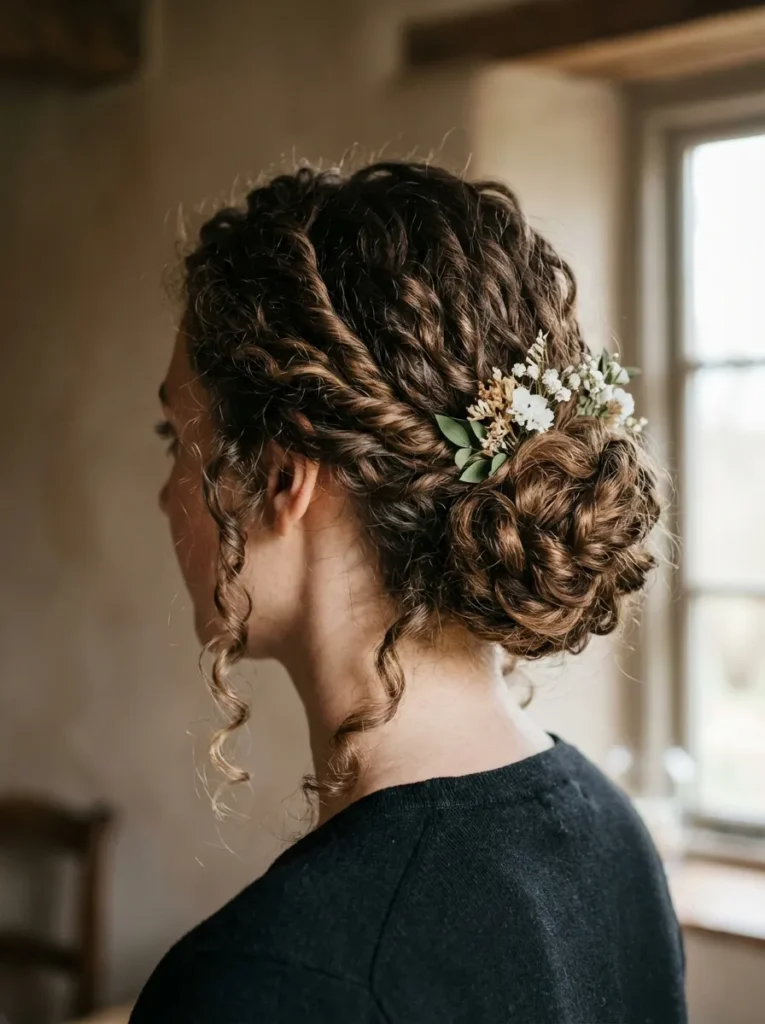 Curly Twisted Floral Bun