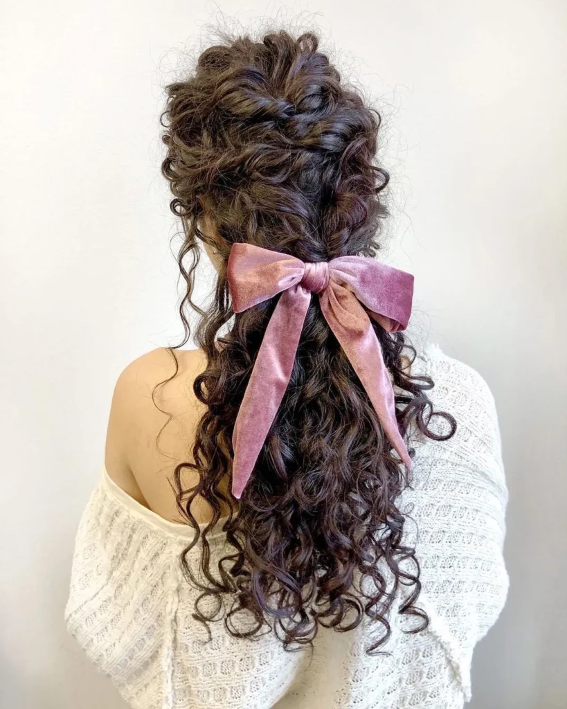Curly updo velvet bow