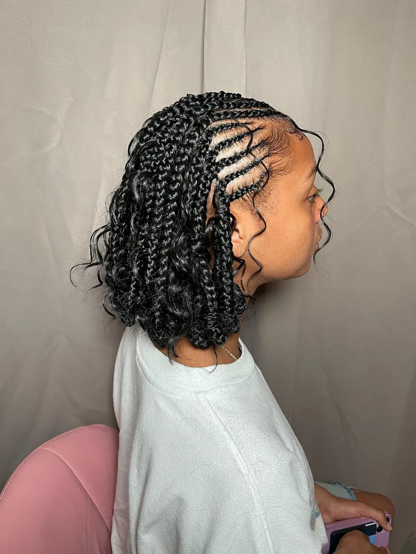 Curved Cornrow Braids with Curls