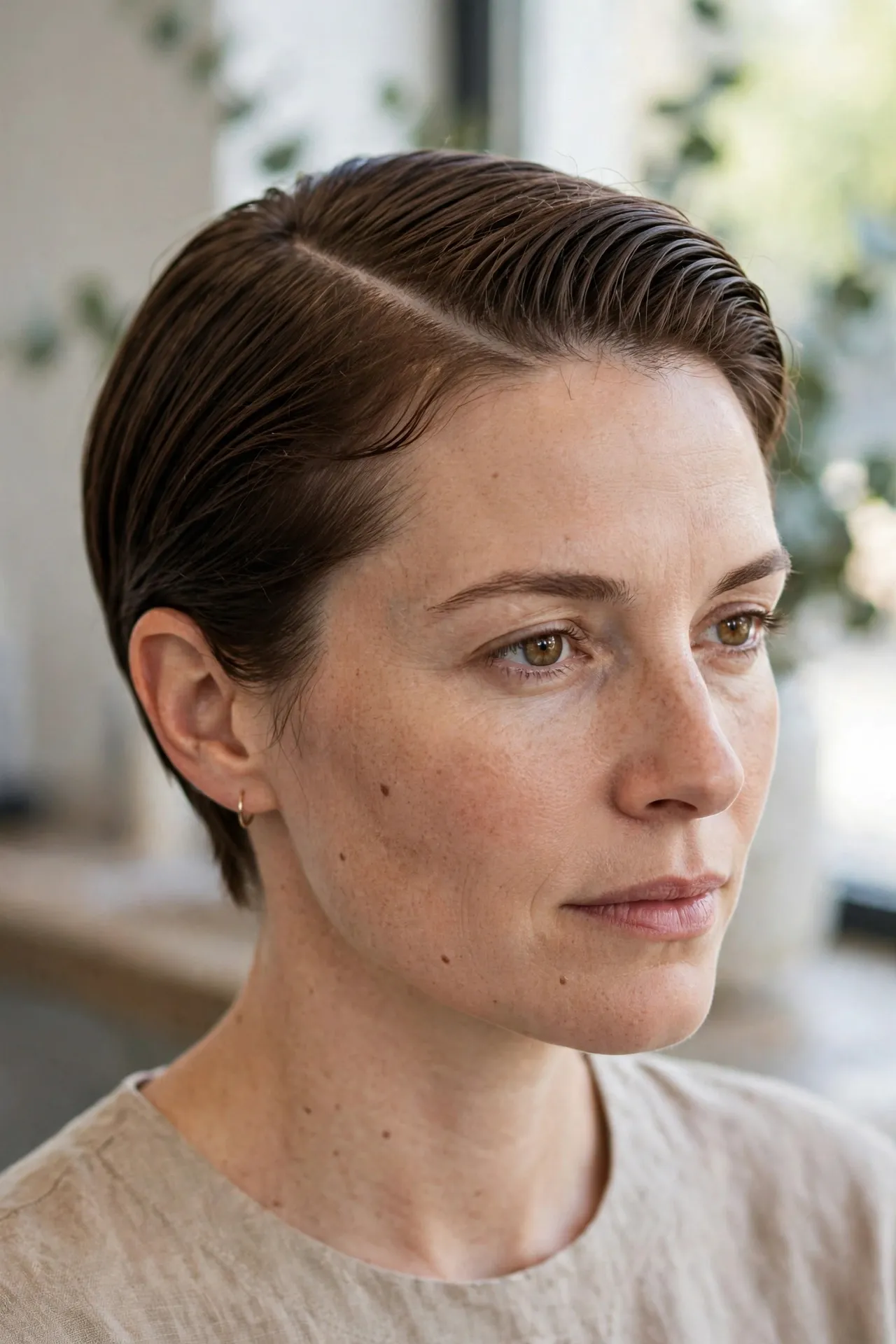 Curved Part Slick Back Pixie
