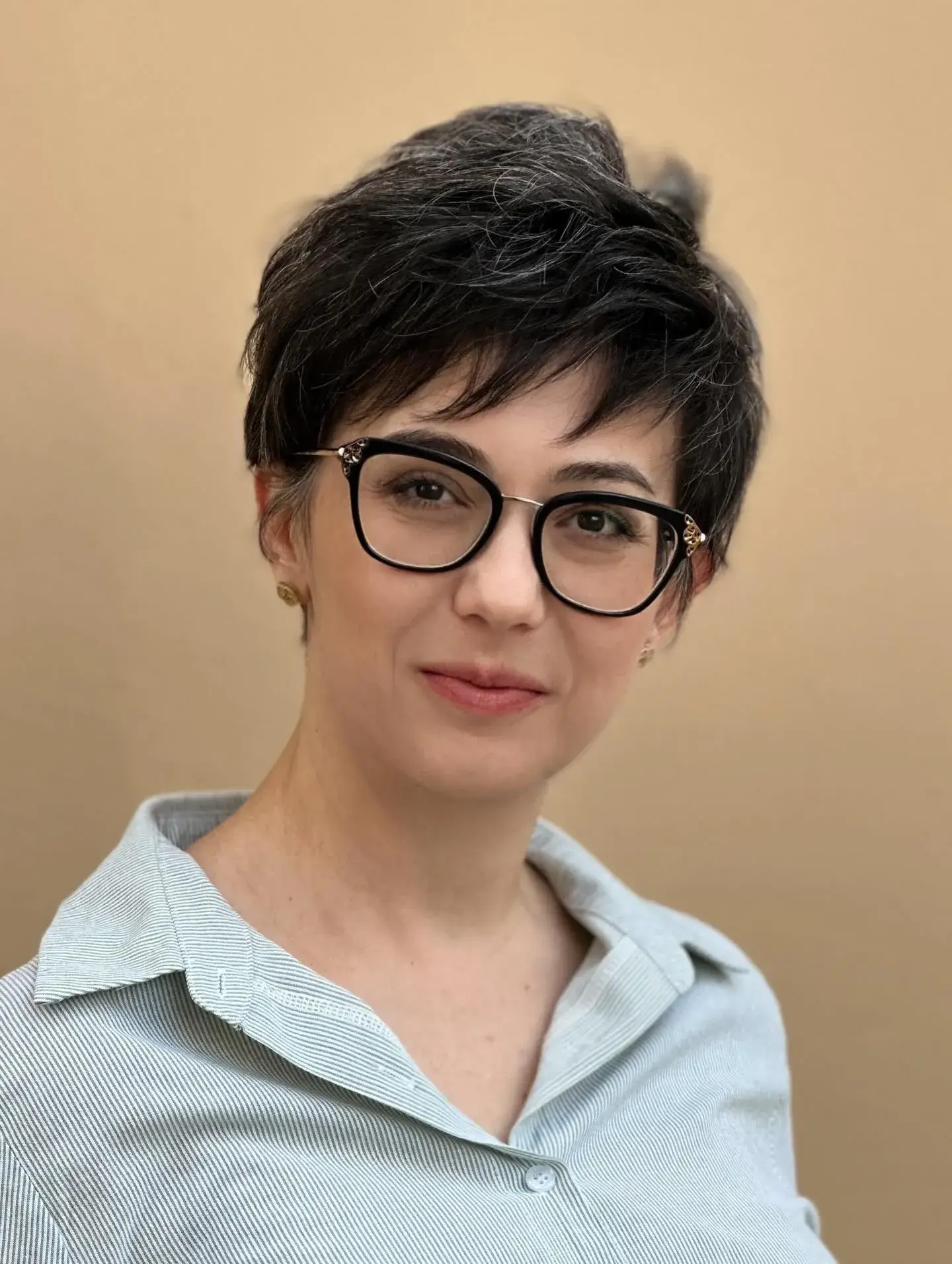 Dark Brunette Feathered Pixie