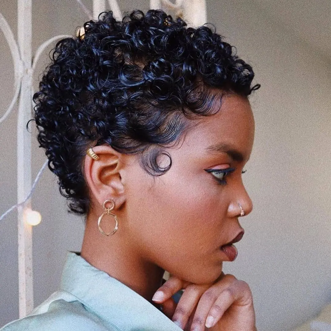 Defined Curly Pixie with Sideburns