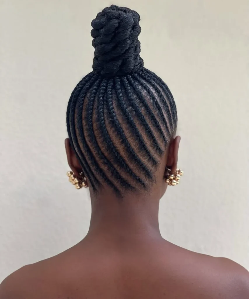 Diagonal Swirl Cornrow Bun