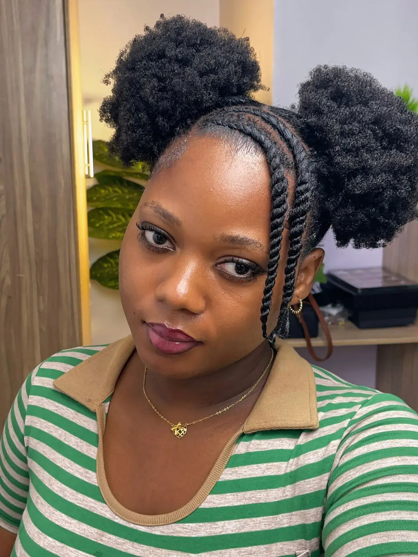 Double Afro Puffs With Twists