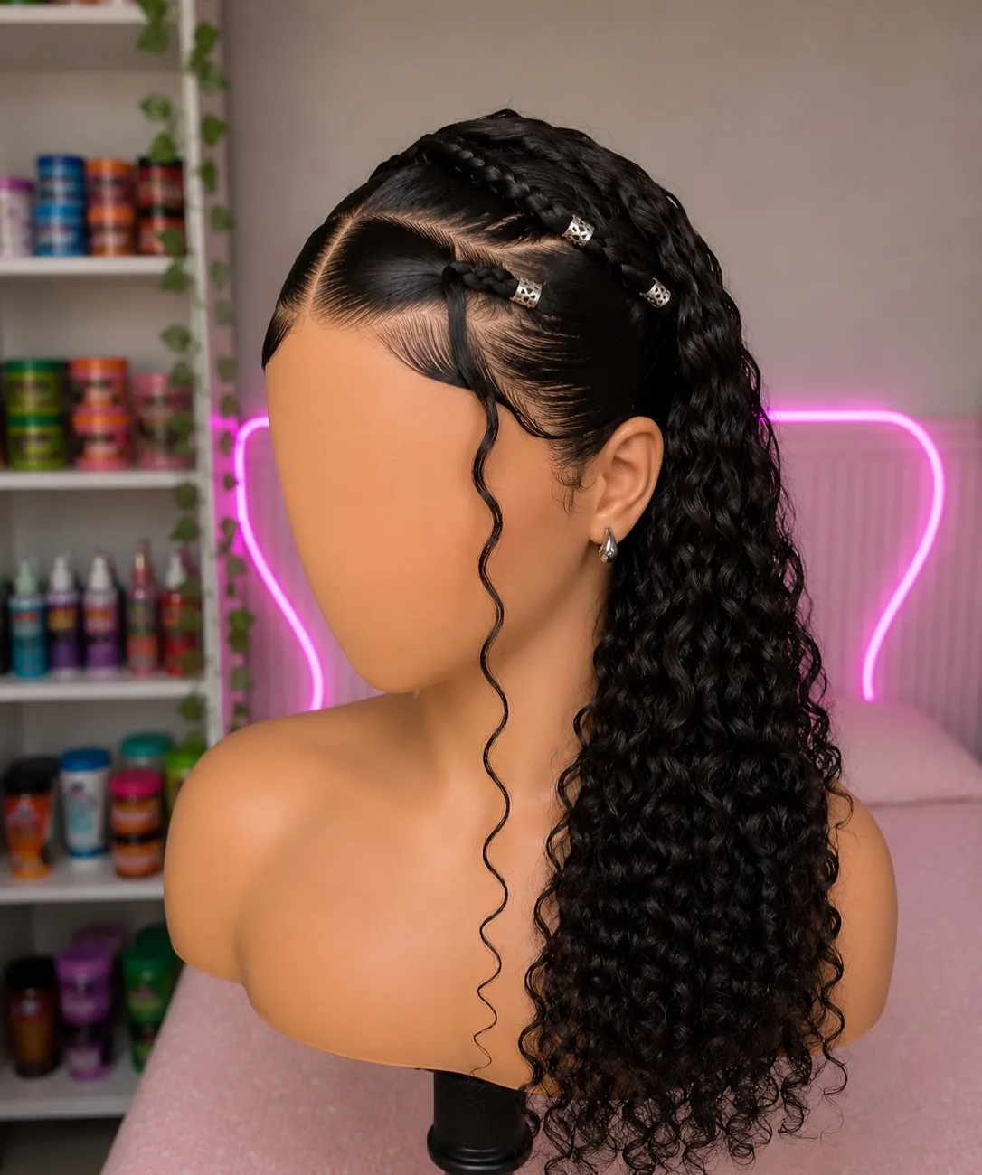 Double Braided Curly Ponytail