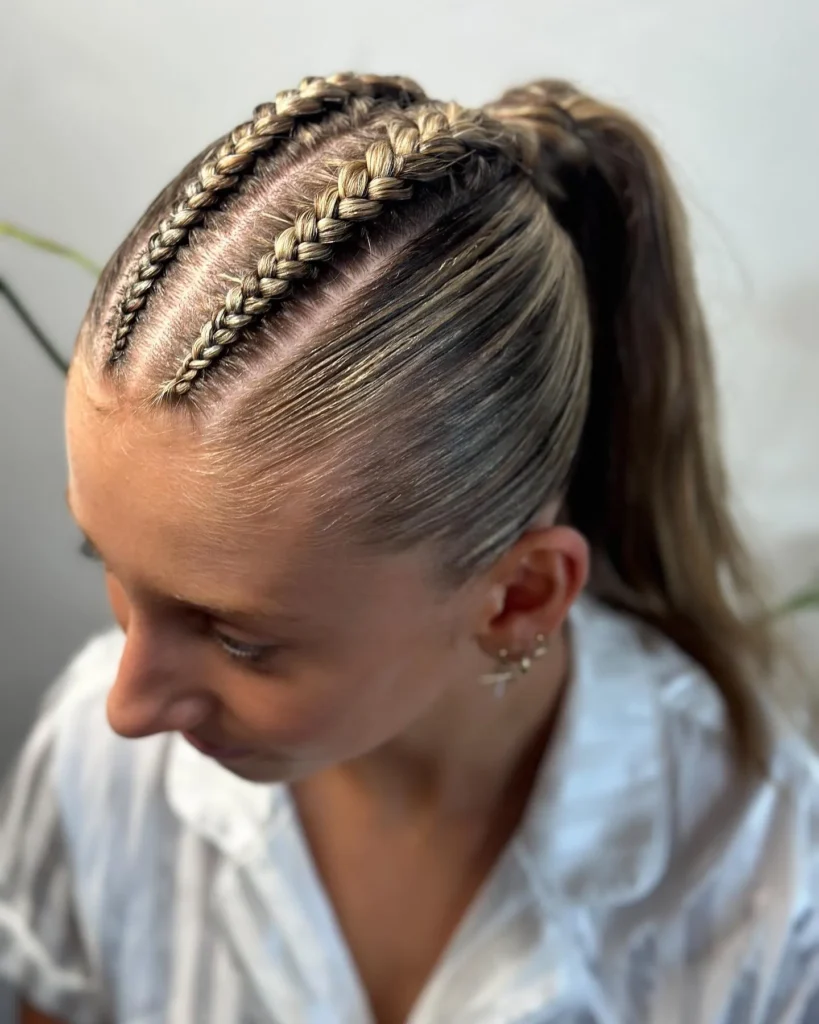 Double Cornrow Ponytail Style