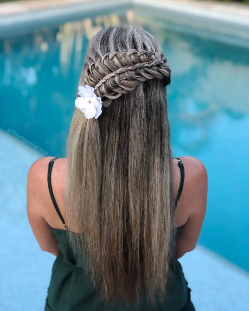 Double Crown Braid Half Down