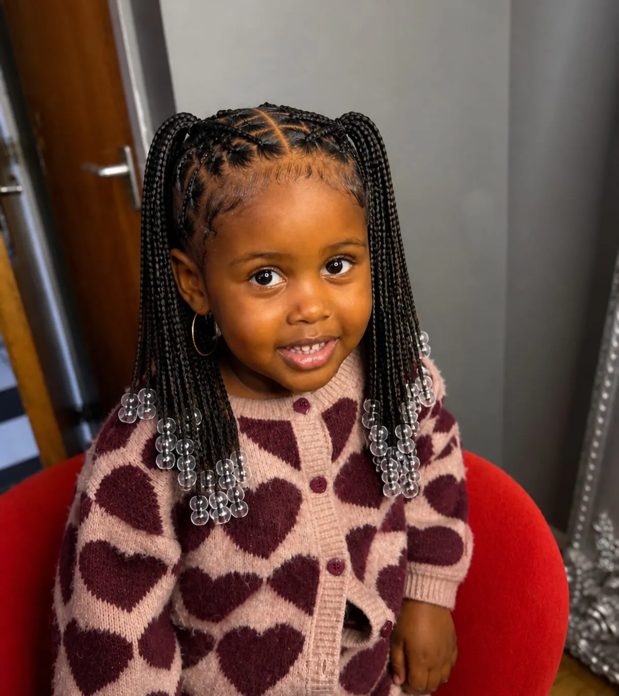 Double Ponytail Braids With Clear Beads
