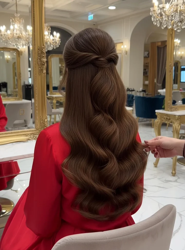 Elegant pinned back flowing lengths