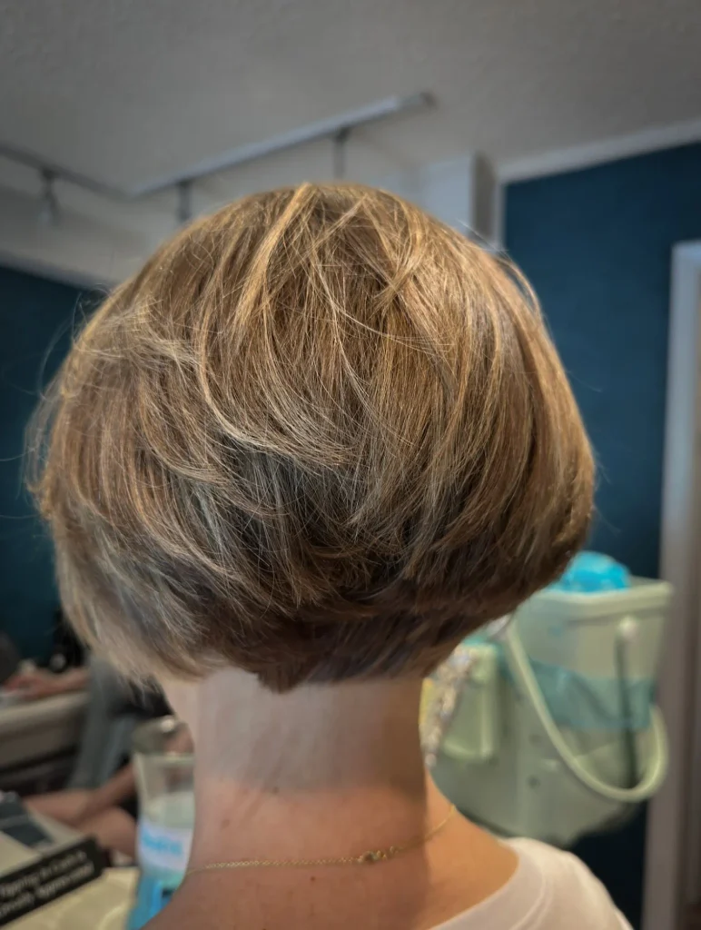 Feathered Brown Stacked Bob