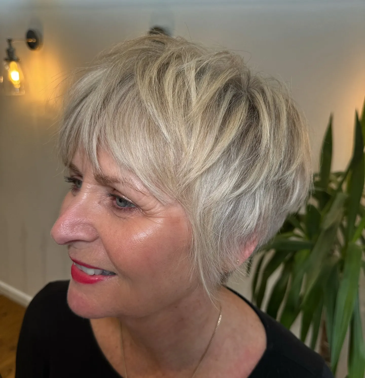 Feathered Silver Blonde Pixie