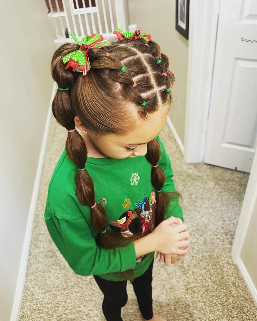 Festive Ribbon Bubble Pigtails