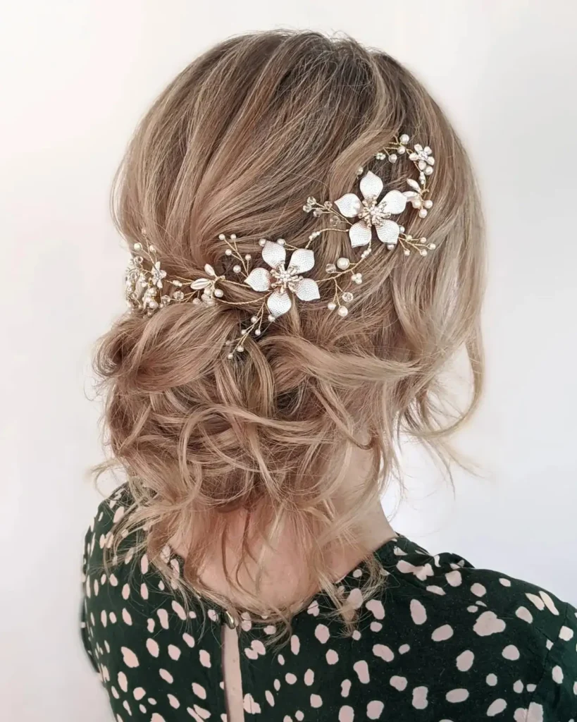 Floral Accent Low Bun Updos