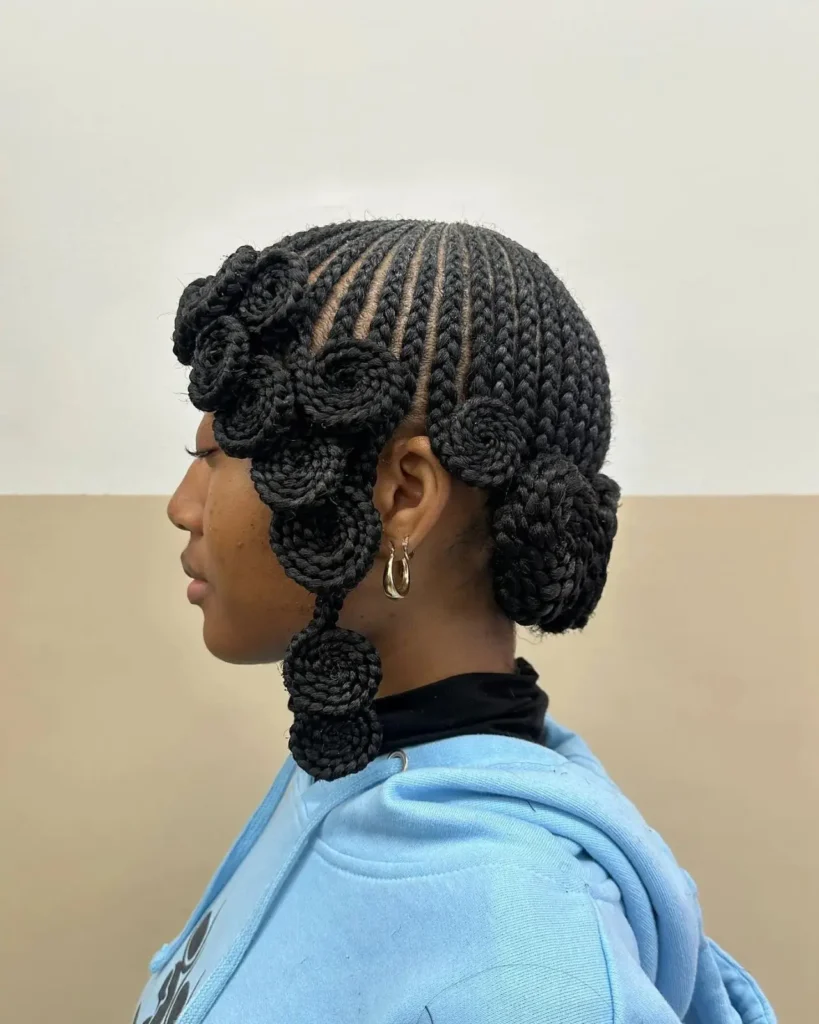 Floral Cornrow Bun Design